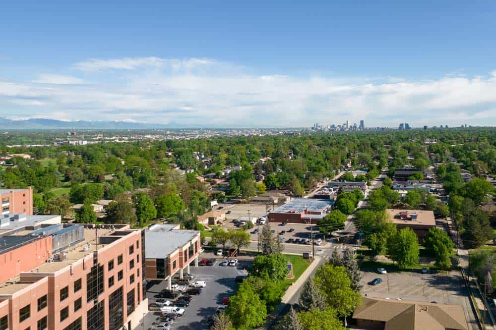 CuraWestDrone-7 The city view from CuraWest, a medical detox facility for the treatment of drug and alcohol addiction in Denver, Colorado.