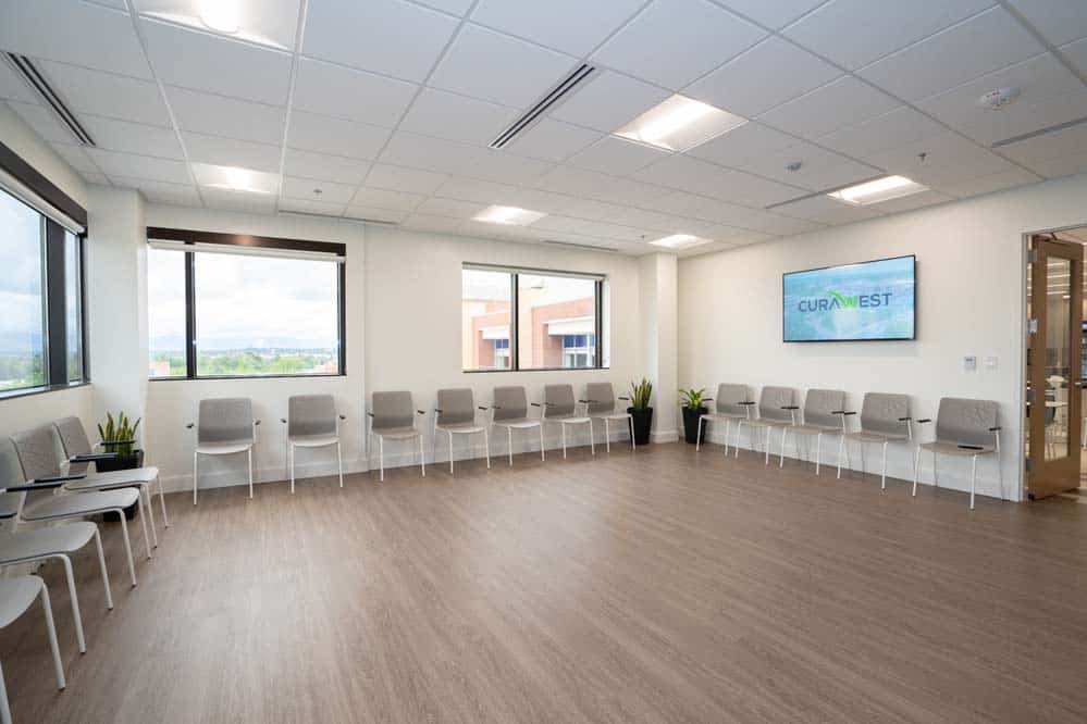 A group therapy room at CuraWest, a medical detox facility for the treatment of drug and alcohol addiction in Denver, Colorado.