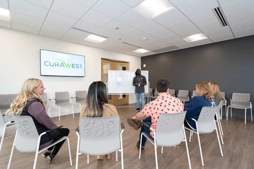 A group therapy room at CuraWest, a medical detox facility for the treatment of drug and alcohol addiction in Denver, Colorado.