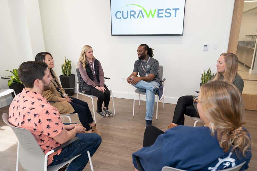 A group therapy room at CuraWest, a medical detox facility for the treatment of drug and alcohol addiction in Denver, Colorado.